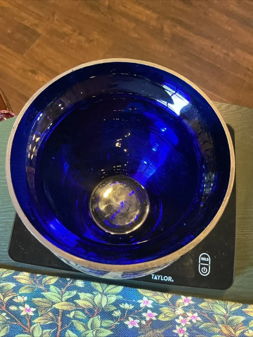 Antique Sterling Overlay Peacock Cobalt Blue 7.25” Vase (chip) Bohemian